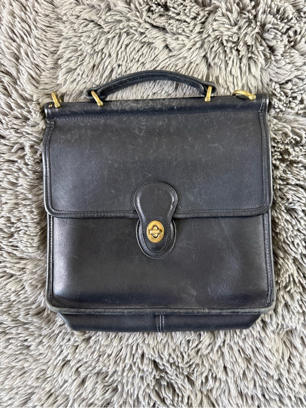 Vintage Coach 9927 Black Leather Satchel Messenger Bag Turn Lock USA Made